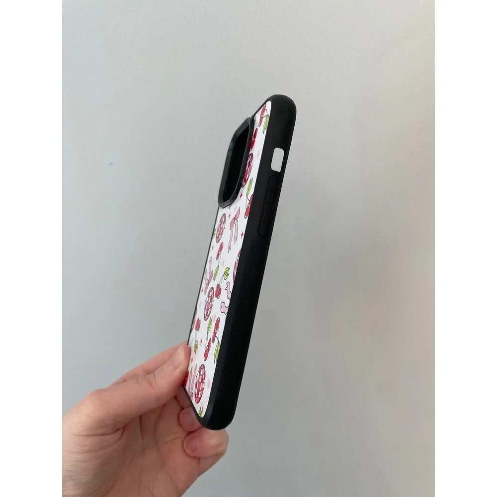 Unbranded Phone Case iPhone 15 Pro White Pink Cherry Disco Ball Bow Coquette